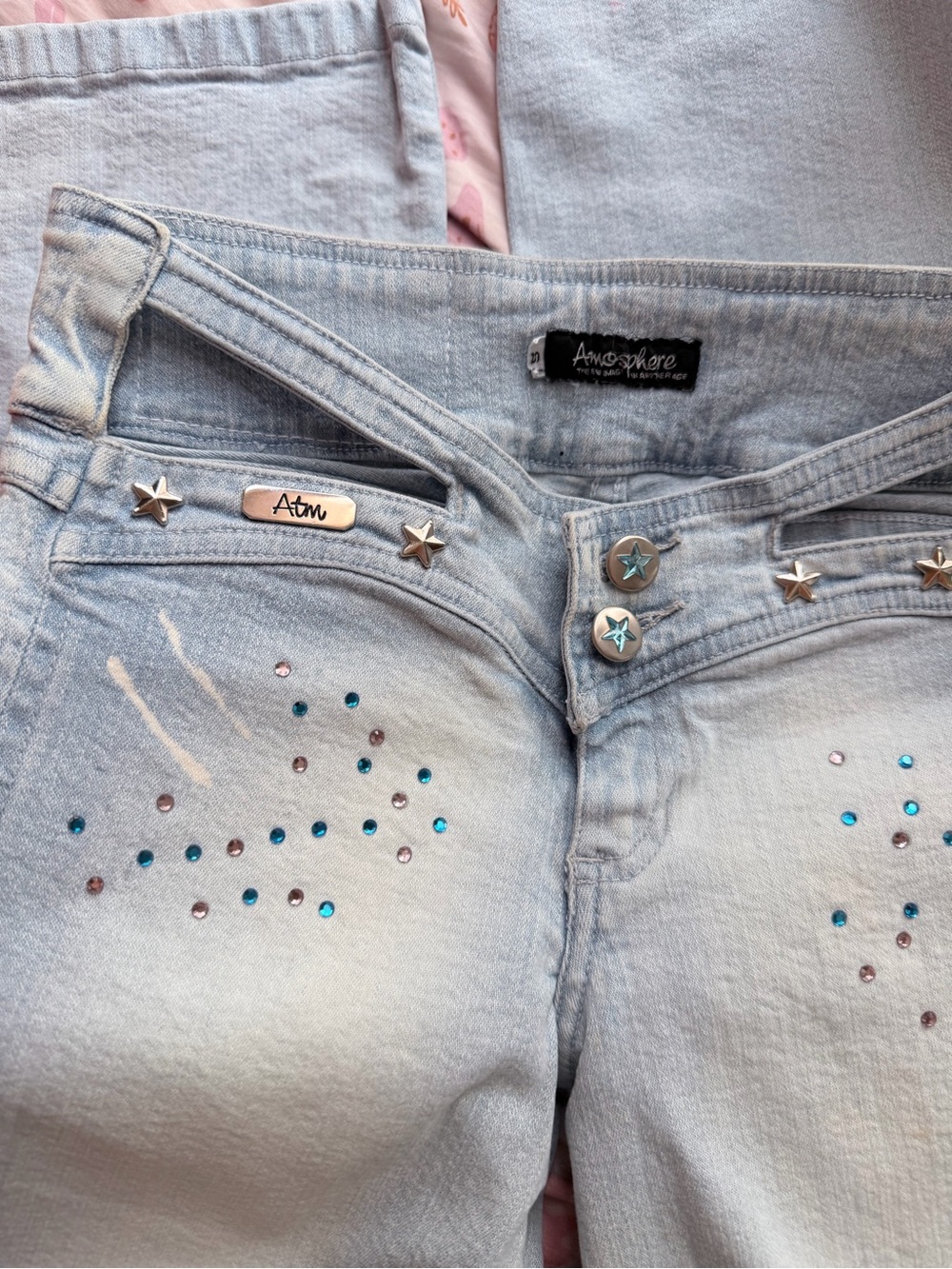 Atmosphere Light Blue Bootcut Jeans with Star Studs & Rhinestones